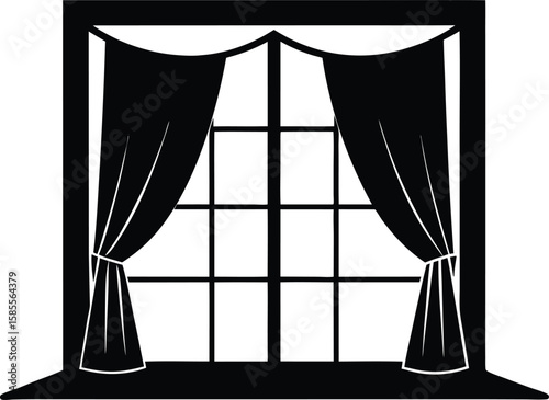  window with curtains silhouette vector illustration