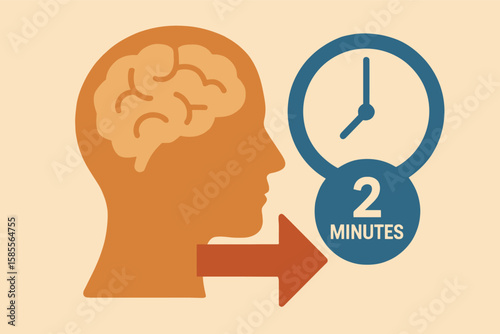 Flat illustration symbolizing the 2-minute rule for managing tasks efficiently