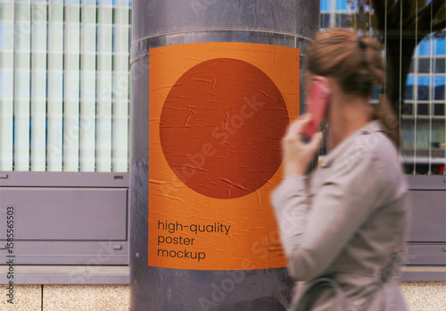 Urban Street Outdoor Glued Poster Advertising Texture Mockup Template on Wall