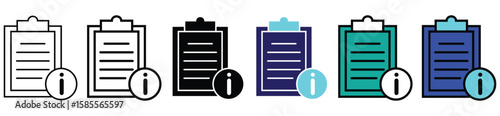 Clipboard with Information Icon Set – Document Info and Details Symbol Collection in Multiple Styles

