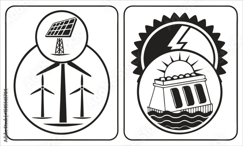 Renewable energy sources icons solar energy wind energy