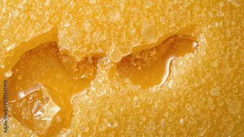 Close-up of Golden Honeycomb Texture with Dripping Honey Detailed View