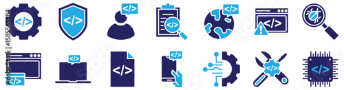 Programming coding set of web icons . Software development icons for web and mobile app. software, program, coding, vector, technology, vector stock. 