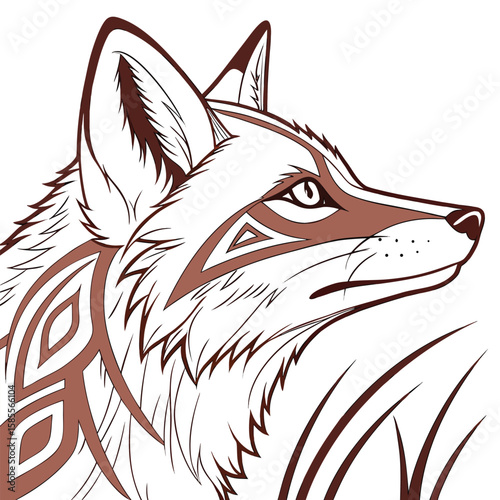 Tribal Tattoo Art Featuring a Detailed Stylized Fox Head Profile
