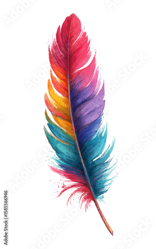 Colorful, soft bird feathers, a fluffy light plume set, or an isolated art illustration of natural animal plumage