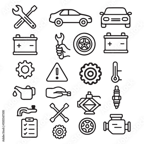 Car Repair and Maintenance Line Icon Set Vector Automotive Tools

