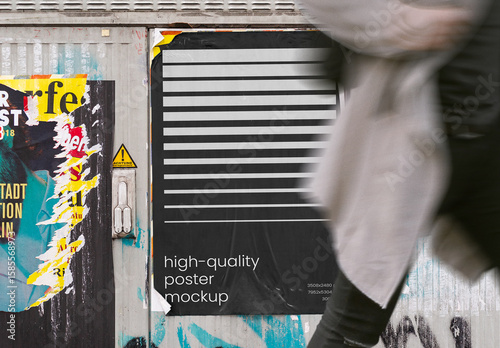 Urban Street Outdoor Glued Poster Advertising Texture Mockup Template on Wall