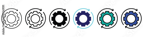 Set of Gear with Circular Arrows Icons – Settings and Process Symbols in Multiple Styles
