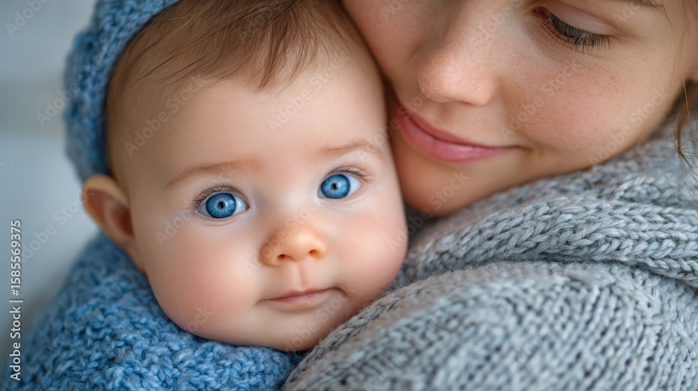 Capturing the bond between mother and baby in a cozy embrace Capturing the bond between mother and baby in a cozy embrace