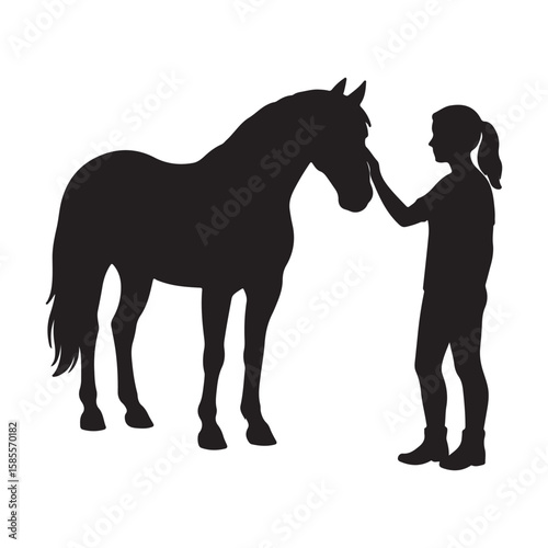 "Girl and Horse Silhouette – Animal Bond Icon in Vector Style"

