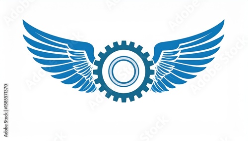 Blue Wings Encircling Gear Symbol