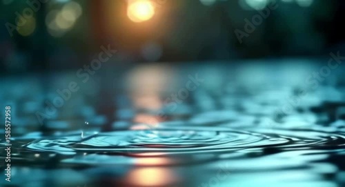 The photograph highlights the intricate textures of the disturbed water and the interplay of light reflecting off the liquid's surface