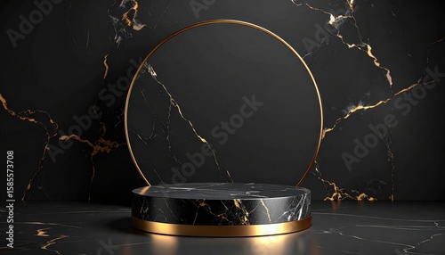 Dark Marble Podium With Gold Circle