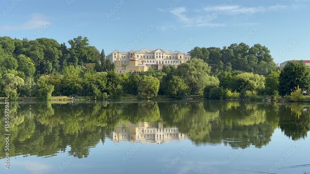 view of the lake in which vyshnivets palace reflected view of the lake in which vyshnivets palace reflected
