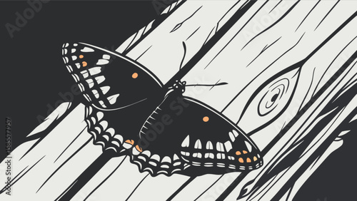 Butterfly illustration on wood texture background vector graphic design for nature lovers and art enthusiasts