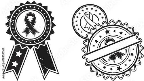 Awareness ribbon badge vector graphic for charity support and healthcare causes with star elements design 100 characters