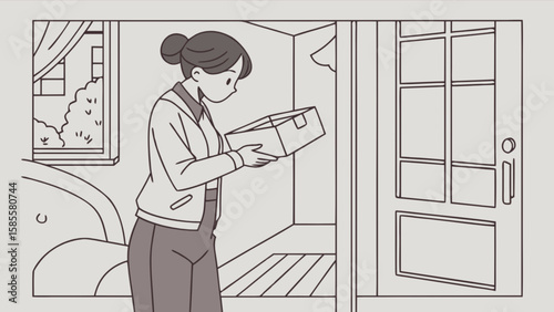 Woman receiving package delivery at home vector illustration shipping and delivery service concept art