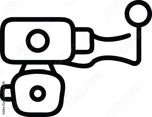 Isolated outline illustration of a minimalist retro style movie camera with microphone