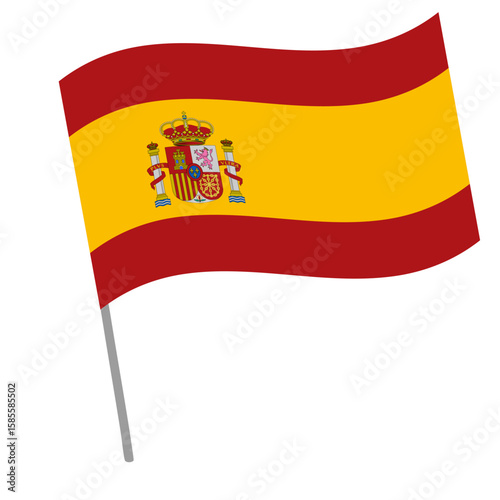 Spain national flag flutters with flagpole