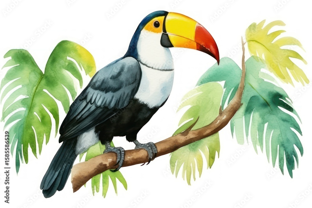 Fototapeta premium Watercolor illustration of tucan toucan animal bird.