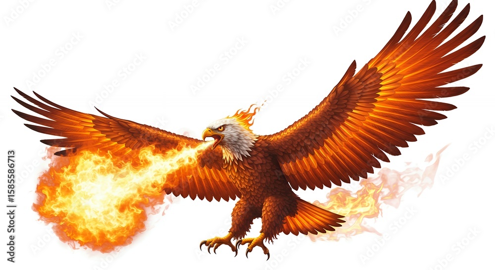 Fototapeta premium Mythical bird expelling flames illustration