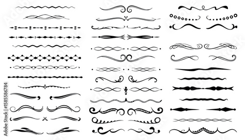 Collection of elegant black decorative flourishes and ornate dividers for design