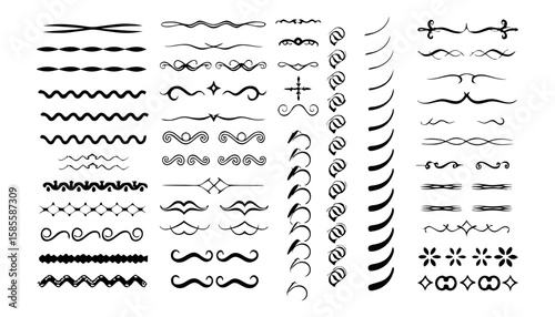 Collection of elegant black decorative flourishes and ornate dividers for design
