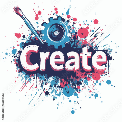A visually dynamic design featuring a gear and a paintbrush forming the word "create", illustrating the act of bringing an idea to life.