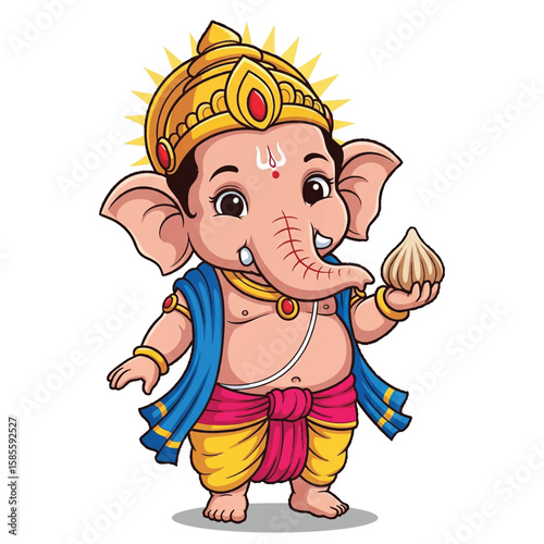 Chibi ganesha with modak a colorful cartoon illustration