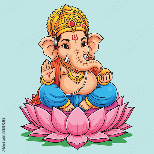 Chibi ganesha with modak a colorful cartoon illustration