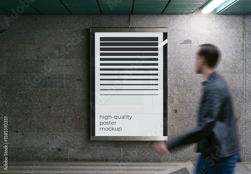 Subway Metro Outdoor Glued Poster Advertising Billboard Mockup Template on Wall
