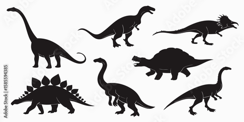 Collection of dinosaur silhouettes isolated on white background