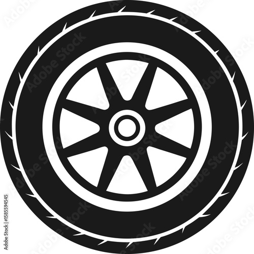 Sleek shiny chrome alloy car wheel with a black rubber tire, isolated on a white background, perfect for automotive transport vehicle illustrations