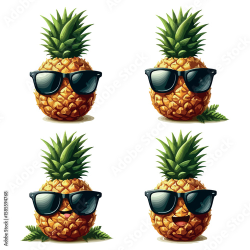 Ripe pineapple wearing stylish black sunglasses tropical fruit vector