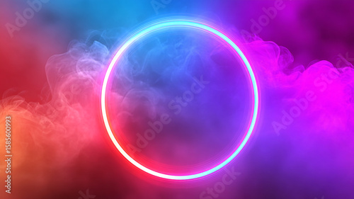 Wallpaper Mural Neon Circle Frame with Colorful Smoke Background for Product Display or Text Torontodigital.ca