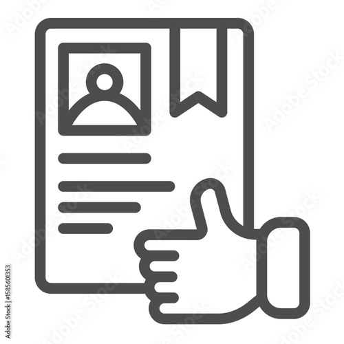 Certificate of course and thumb up hand line icon, driver license concept. Vector graphics. Driving school document sign on white background, outline style icon for mobile or web design.