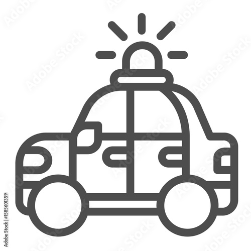 Patrol vehicle with siren lamp line icon, police force concept. Vector graphics. Police car, transport sign on white background, outline style icon for mobile or web design.