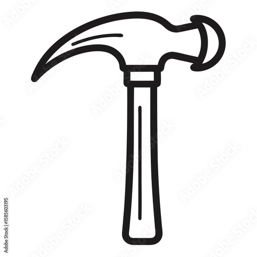 Simple line art illustration of a claw hammer with a wooden handle isolated on white background