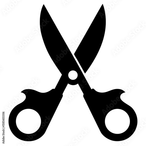 Black silhouette of a pair of scissors open wide isolated on white background