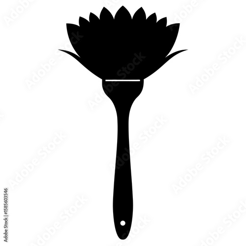 Simple black silhouette of a paintbrush with visible bristles isolated on white background