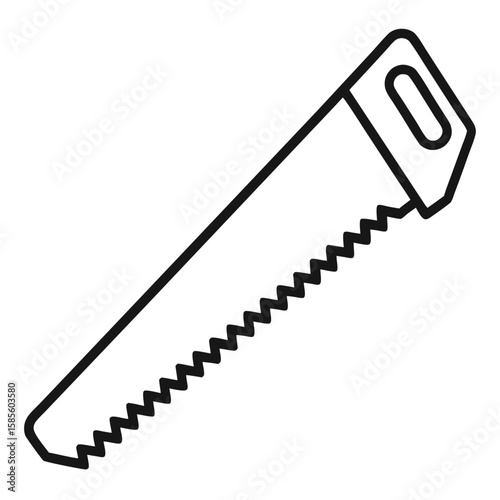 Detailed line art illustration of a classic handsaw with sharp teeth and a comfortable grip isolated on white background