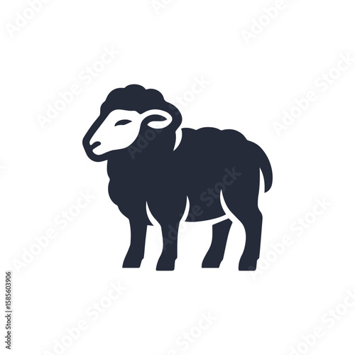 Black side view sheep silhouette logo on white background, isolated on transparent background, generative ai