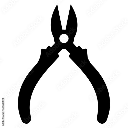 Black silhouette of a pair of pliers firmly gripping a piece of wire isolated on white background