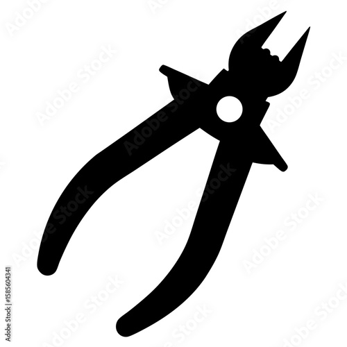 Silhouette of a pair of pliers firmly gripping a single nail isolated on white background