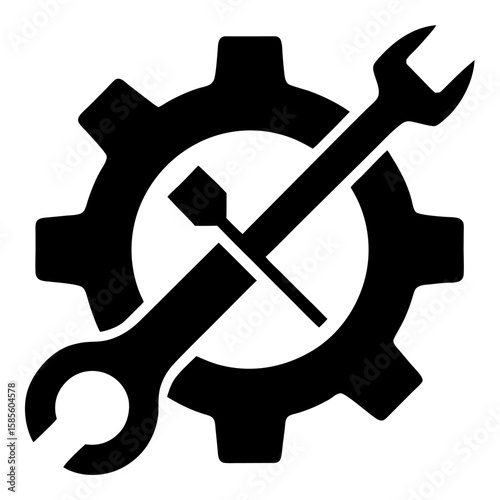 Crossed silhouette of a wrench and screwdriver tool symbol isolated on white background