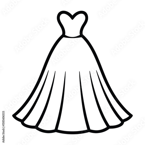 Bridal Gown Icon, Vector, Illustration, Outline, Line Art, Silhouette, Logo, White Background.