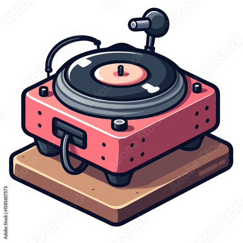 Vector SVG Icon of Turntable with Stylus in Modern Flat Style Featuring Pink Tone and Circular Record for Digital Media and DJ Branding