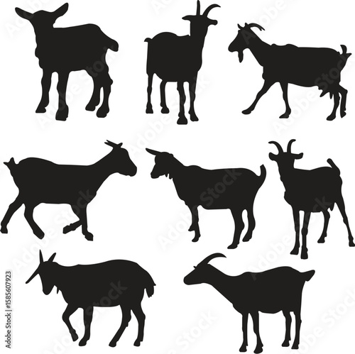 Goat Silhouette Vector Set – Farm Animal Clipart Graphics Collection