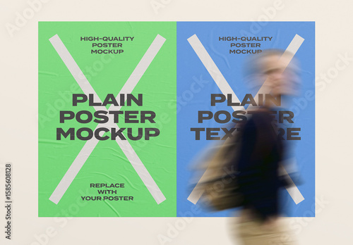 Urban Street Outdoor Glued Poster Advertising Texture Mockup Template on Wall