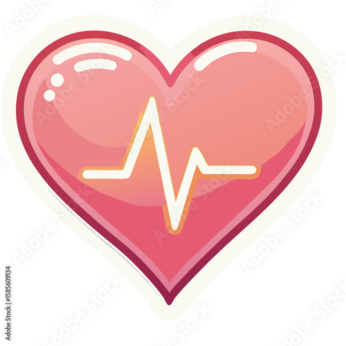 Vector SVG Illustration of Heart with EKG Line in Modern Flat Style with Pink Red Colors for Medical and Healthcare Applications